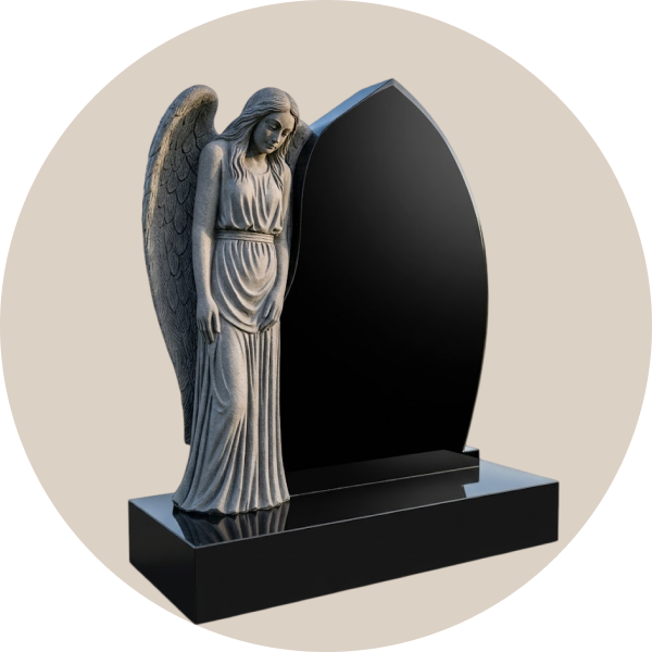 black granite angel headstone